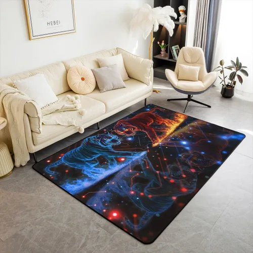 Miniatura 19 de Alfombra retro floral bohemia para sala de estar, alfombra de área de 5 x 7 pies para niños, pintura al óleo y flores, alfombra decorativa