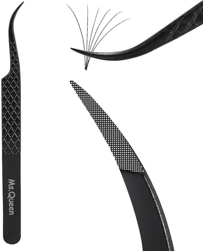 Miniatura 15 de Ms.Queen Pinzas para extensiones de pestañas, pinzas de fibra para volumen y extensiones de pestañas individuales, color negro