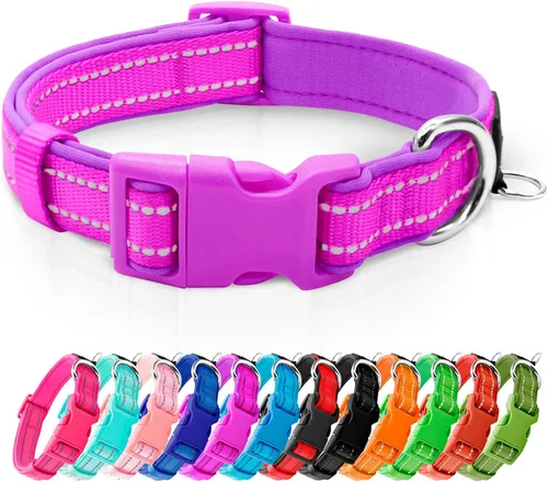 azuza Collar reflectante para perro, de neopreno suave acolchado con anillo para etiqueta de identificación, ajustable para perros medianos, morado,