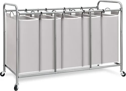 Miniatura 17 de STORAGE MANIAC Clasificador de ropa sucia de 2 secciones, cesta de lavandería de 90 L Gal con ruedas, clasificador separador de cesta de ropa, Negro