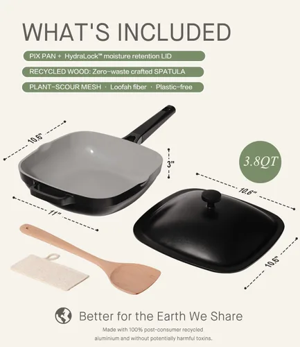 Miniatura 4 de USELUCK Sartén de 10.5 Pulgadas (3.8QT) con Tapa de Cerámica, Sartén Antiadherente de Cerámica, Sartén de Cocina Profunda de Aluminio Fundido