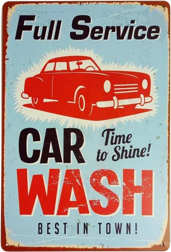 ERLOOD Letrero de hojalata vintage para pared, garaje, decoración retro, placa de póster de metal, servicio completo, lavado de autos, mejor en la