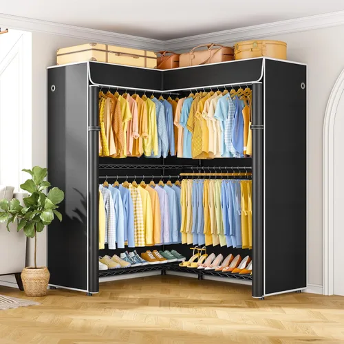 Miniatura 9 de ULIFHOME E15C Pro - Perchero en forma de L para esquina, perchero independiente para colgar ropa, sistema de armario resistente de 48.8 pulgadas