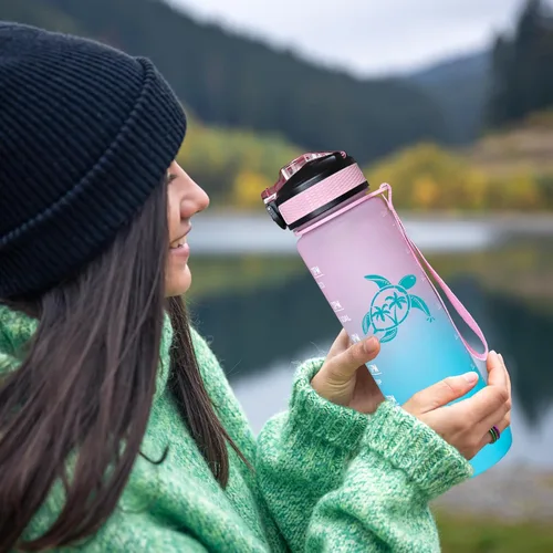 Miniatura 6 de Sea Turtle - Botella de agua con pajilla, a prueba de fugas, correa de transporte, sin BPA, botella de agua deportiva motivacional de 32 onzas