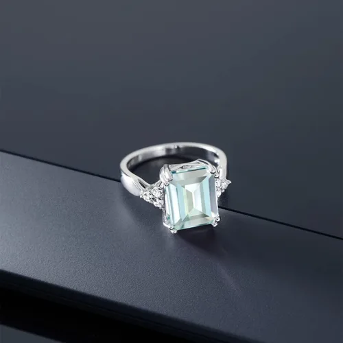Miniatura 38 de Gem Stone King Anillo de compromiso con piedra natal de 5-10 quilates para mujer, plata de ley 925, corte esmeralda de 0.47 x 0.394 pulgadas, anillo
