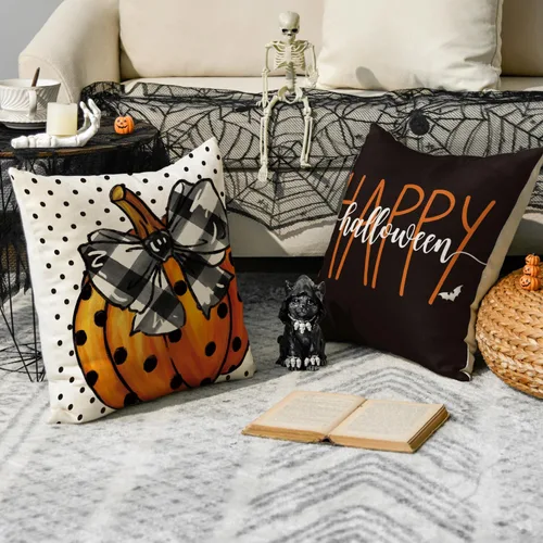 Miniatura 3 de AVOIN colorlife Happy Halloween - Juego de 4 fundas de almohada de 16 x 16 pulgadas, con diseño de fantasmas, diseño de murciélagos y calabaza