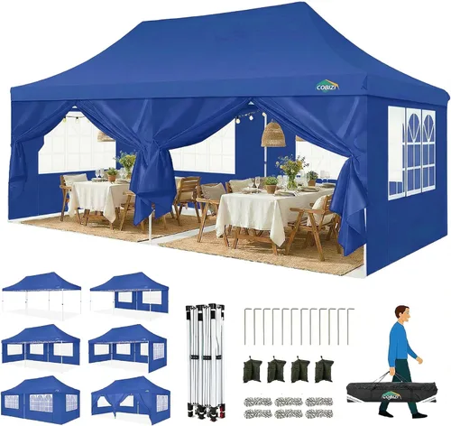 Miniatura 28 de COBIZI Canopy Tienda de campaña desplegable de 10 x 20 pies con 6 paredes laterales, toldo comercial impermeable, glorieta instantánea
