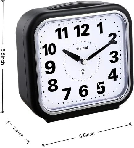 Miniatura 5 de Tinload Reloj despertador analógico grande de 14 cm sin tictac, silencioso y legible para personas mayores, fácil de configurar, alarma de aumento