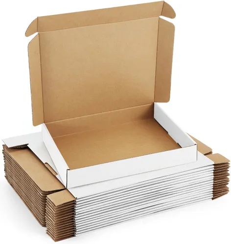 Cajas de Envío de 13x10x2 Pulgadas: Juego de 25 Cajas de Cartón para Embalaje, Cajas de Envío Blancas para Embalaje de Pequeñas Empresas, Cajas de