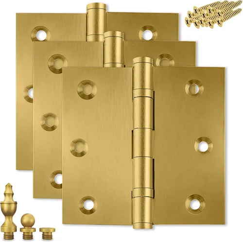Miniatura 26 de Bisagra de puerta de latón macizo, rodamiento de bolas pulido de 3.5 x 3.5 pulgadas con puntas decorativas de rosca incluidas, juego de 2 bisagras