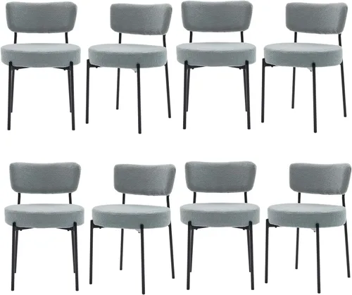 Miniatura 12 de Juego de 2 sillas de comedor negras Stabrech, sillas de comedor con respaldo curvo, sillas de comedor modernas de bouclé tapizadas para la sala