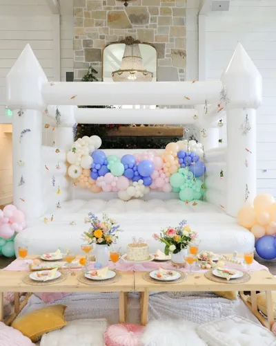 Miniatura 7 de Castillo inflable blanco de rebote de 13 x 13 x 10 pies, gran casa hinchable de PVC con soplador para niños pequeños y adultos, interior o exterior
