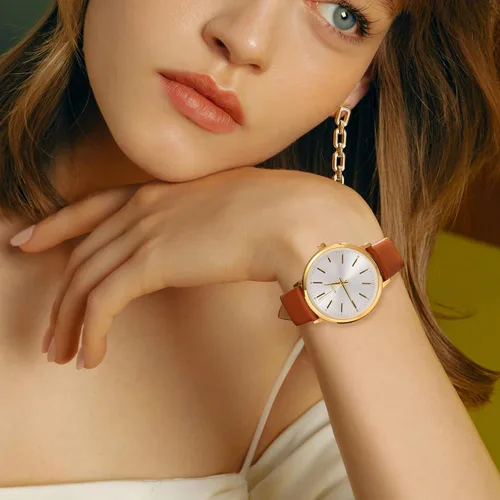 Miniatura 5 de BUREI Relojes de pulsera para mujer, a la moda, minimalista, analógico, de cuero, de cuarzo, impermeables, para mujer