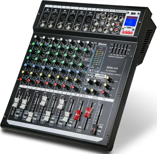 Miniatura 2 de Mezcladores DJ jindaaudio Consola de Mezcla de Audio de 8 Canales con Bluetooth, Interfaz de Audio USB con Alimentación Fantasma de 48V, Mesa
