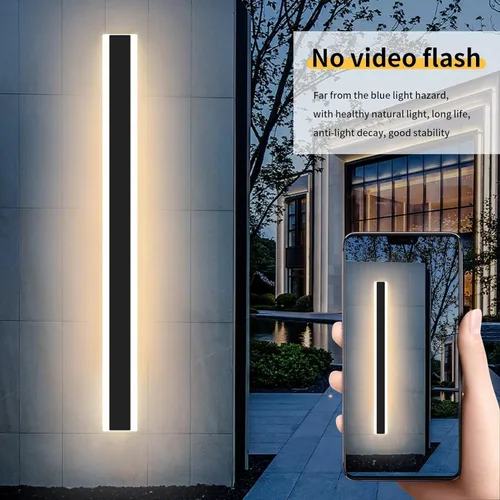 Miniatura 106 de Luz de pared exterior moderna de 47 pulgadas, accesorios de iluminación exterior de acrílico negro de 3000K, montaje en pared, luces de porche