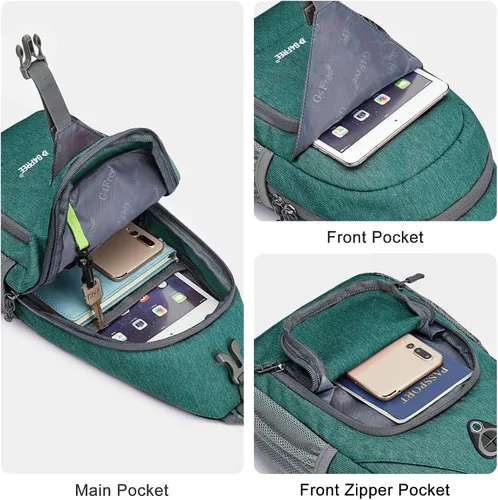 Miniatura 4 de G4Free Bolso bandolera RFID, mochila cruzada para el pecho, bolso de hombro para senderismo al aire libre Verde