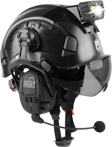 Miniatura 12 de Casco de seguridad con visera GREEN DEVIL con orejeras Bluetooth y faro 5 en 1 Protección completa Cascos de Construcción con ventilación Hardhat