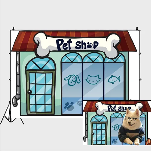 Miniatura 4 de Telón de fondo de dibujos animados de 5 x 3 pies para tienda de mascotas para niñas y niños, fiesta de primer cumpleaños, fotografía, fondo, juego