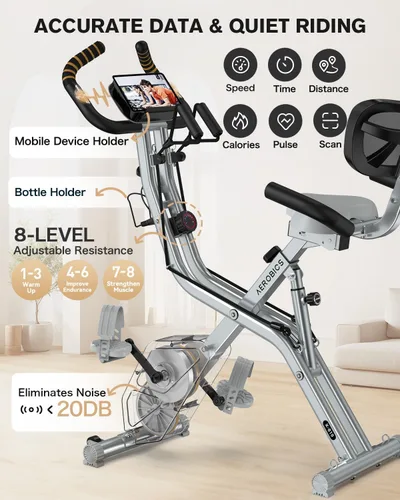 Miniatura 6 de pooboo - Bicicleta de ejercicio plegable, bicicleta estática vertical plegable, bicicleta magnética para interiores X-Bike con resistencia ajustable