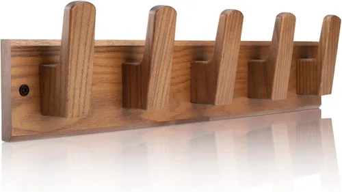 Miniatura 11 de Perchero Montado en la Pared, Perchero de Pared con 4 Ganchos Rústicos para Abrigos, Riel de Perchero de Madera de Fresno de 17" para Entrada
