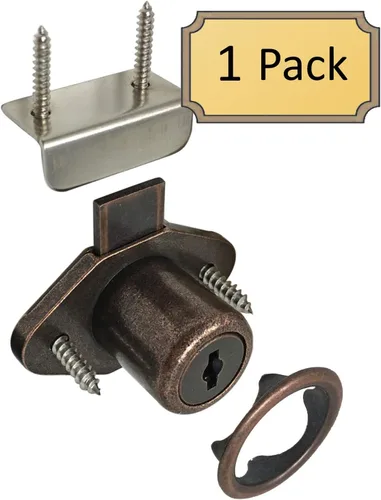 Miniatura 2 de Desunia Cerradura de escritorio de oficina para cajón y puerta, orificio de 7/8 pulgadas (.875 pulgadas), bronce antiguo, con llave igual, incluye