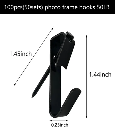 Miniatura 2 de 100 ganchos (50 stes) para fotos de 50 libras con kits de clavos, ganchos negros para marcos de fotos, llaves colgantes