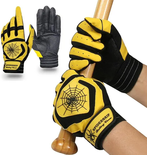 Miniatura 10 de J&S Sporting Spider Grip - Guantes de bateo de béisbol antideslizantes - Agarre antideslizante duradero para hombres y jóvenes jugadores Negro dorado