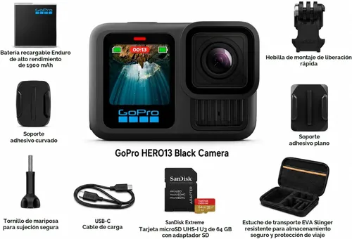 Miniatura 2 de GoPro HERO13 - Cámara de acción impermeable negra con batería Enduro, video HDR de 5.3K, fotos de 27 MP, estabilización hipersuave, transmisión
