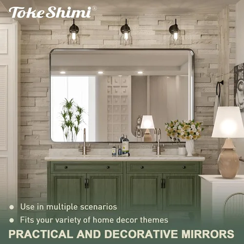 Miniatura 2 de TokeShimi - Espejo para pared de baño, espejo de tocador con marco de metal de aleación de aluminio mate cepillado e inoxidable, decoración rústica