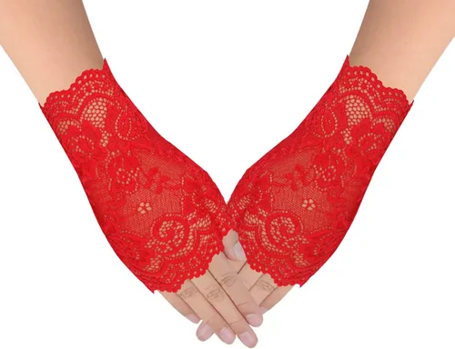 Miniatura 5 de obmwang 2 pares de guantes de encaje para mujer, guantes florales sin dedos, guantes de graduación para boda, fiesta, accesorios de disfraces