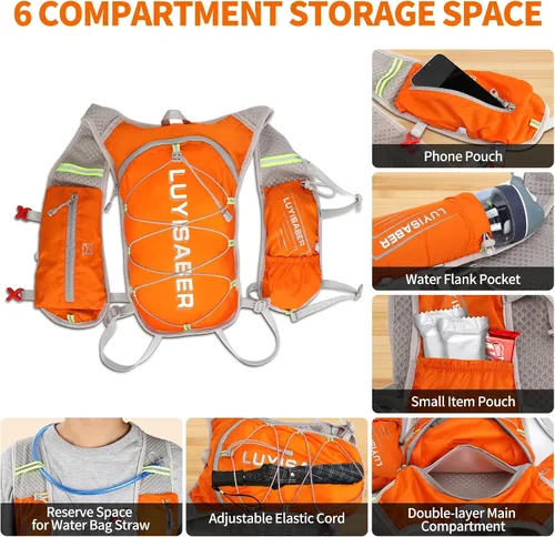 Miniatura 4 de Desoto Mochila de hidratación, chaleco ligero para correr y ciclismo para senderismo, escalada y campamento