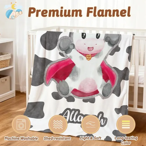 Miniatura 5 de Manta de bebé personalizada con nombre, cobijas de franela suaves y personalizadas con diseño de animales para recién nacidos, niños y niñas