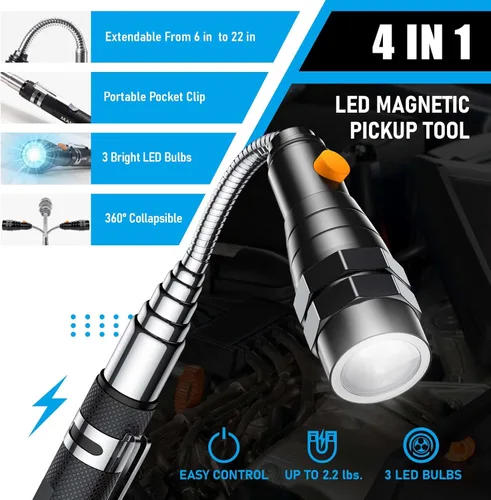 Miniatura 2 de Herramienta de Recogida Magnética Telescópica con Linterna Magnética de 3 LED, Rellenos de Calcetín Navideño para Hombres Adultos, Gadgets Geniales