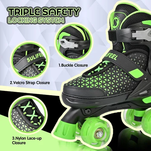 Miniatura 3 de SULIFEEL Patines para niñas y niños, 4 tallas ajustables con ruedas iluminadas, patines seguros y divertidos para niños, mejor regalo para Verde