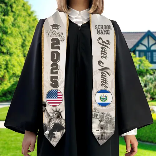 Miniatura 4 de IZI POD Banda de graduación personalizada de la bandera estadounidense de los salvadoreños, banda de graduación de salvadoreños, estola