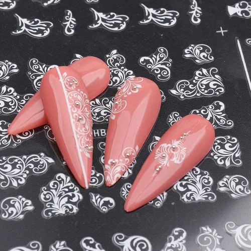 Miniatura 2 de Calcomanías de Arte de Uñas de Flores, Calcomanías de Uñas de Flores Blancas Suministros de Arte de Uñas 3D Encaje Retro Hoja de Flor Enredadera