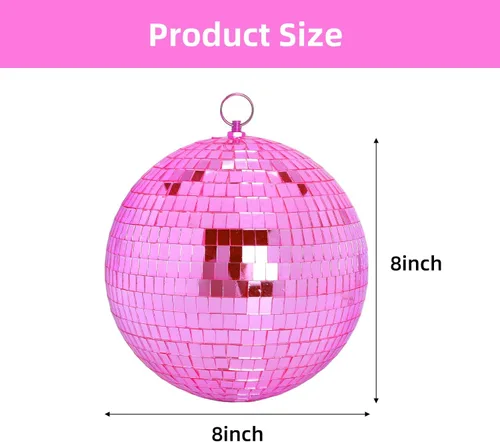 Miniatura 2 de DJBoomy Bola de discoteca de espejo colgante de 8 pulgadas: bolas de discoteca rosadas, bola de espejo con anillo colgante para decoración