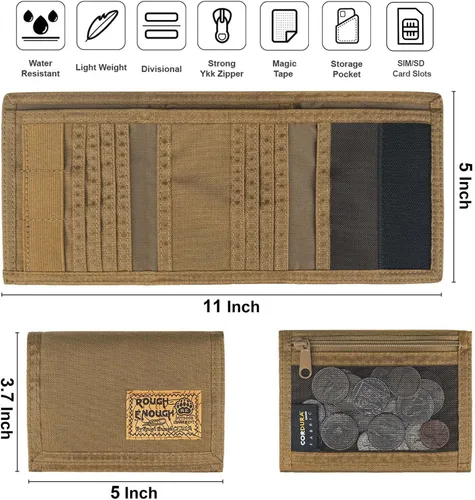 Miniatura 4 de Rough Enough - Carteras pequeñas para niños adolescentes y hombres, billetera delgada con bolsillo para monedas con cremallera, llavero en Cordura