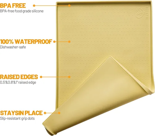 Miniatura 2 de Hubulk Tapete de alimentación para perros, 100% impermeable, de silicona de grado alimenticio, mantel individual para alimentos y agua para Amarillo