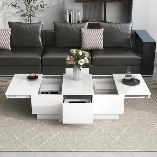 Miniatura 9 de Mesa auxiliar extensible de 39.3 a 60.6 pulgadas con almacenamiento, moderna mesa de cóctel rectangular con 2 cajones y 6 compartimentos grandes