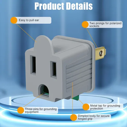 Miniatura 2 de TENINYU Adaptador con tierra de 3 puntas a 2 puntas - Convertidor de toma de 3 puntas a 2 puntas para cable eléctrico, hogar, talleres, industrial