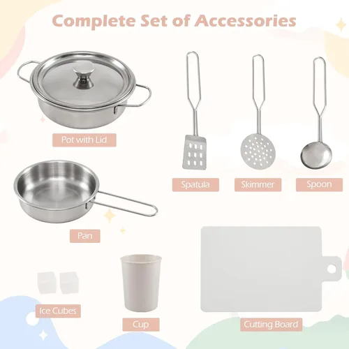 Miniatura 7 de Costzon Cocina de Jugar de Rincón con Luces, Sonidos, Gran Juego de Cocina de Pretensión con Pizarra, Microondas, Accesorios de Cocina, Juguete