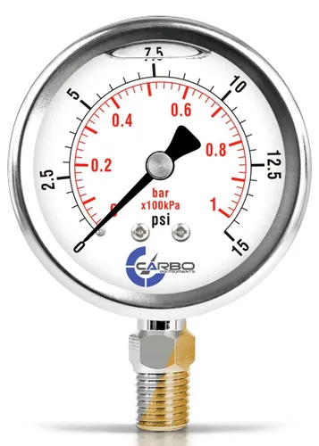 Miniatura 21 de Medidor de presión relleno de líquido de glicerina de 5000 PSI, dial de 2.5 pulgadas, montaje inferior 1/4 NPT, caja de acero inoxidable 304, piezas