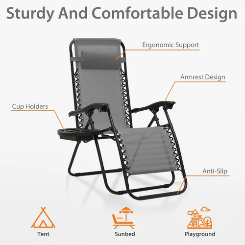 Miniatura 5 de OS MOTOR Sillas de gravedad cero, sillas reclinables plegables portátiles con almohada ajustable y bandejas portavasos, para exteriores, patio