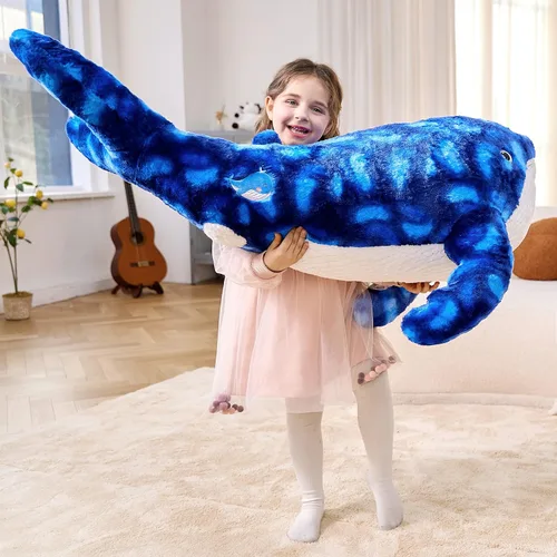Miniatura 6 de IKASA Juguete de peluche grande de ballena azul, gigante, de 43 pulgadas, lindos juguetes suaves jumbo, enorme tamaño grande, esponjoso, oso
