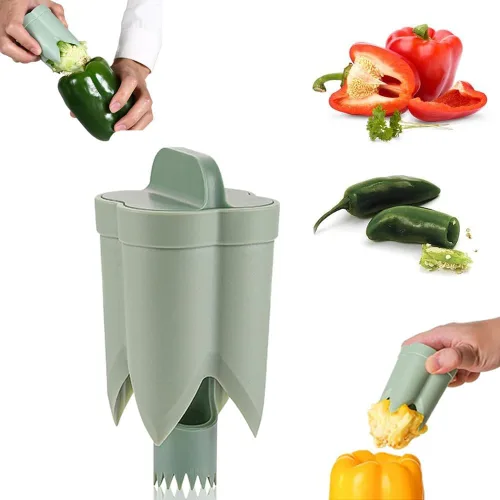 Descorazonador Removedor de Semillas de Pimiento, Cortador de Pimiento Morrón 2 en 1 Herramienta Removedora de Semillas de Pimiento Descorazonador,