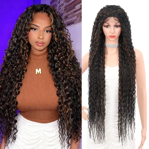 Miniatura 13 de Pelucas trenzadas de imitación sin nudos para mujer, peluca trenzada de encaje frontal, peluca trenzada con cabello de bebé, pelucas trenzadas