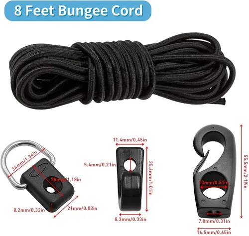 Miniatura 2 de CLIO Kit de aparejo de cubierta de kayak, cuerda elástica de 8 pies con extremos de cuerda elástica y anillo en D de pesca con tornillo 304 M6 y 6