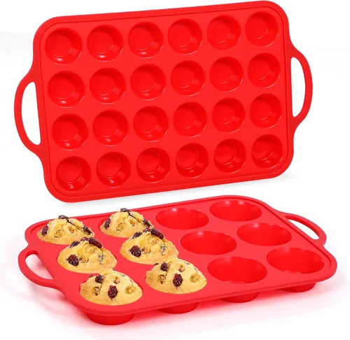 Miniatura 22 de CAKETIME Moldes de silicona para magdalenas para hornear, molde de tamaño regular para magdalenas, molde para hornear moldes de silicona