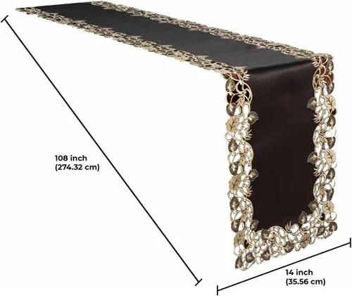 Miniatura 9 de DECOZEN Camino de mesa navideño de encaje dorado negro – Bufanda bordada para comedor y tocador para mesas de vacaciones, bodas y fiestas – 14 x 108